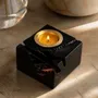 Candlesticks and candle holders - Bog Oak & Gold-tone Metal Tealight Holder – black block, raw edge - GLASS4CANDLES