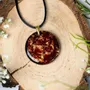Jewelry - Resin & Gold-Tone Leaf Pendant – Round, 39x38x6 mm – Golden Echoes - GLASS4CANDLES