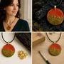 Jewelry - Bog Oak & Gold-Tone Leaf Pendant – Round, 39x38x6 mm – Material Space - GLASS4CANDLES