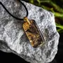 Jewelry - Bog Oak & Gold-Tone Leaf Pendant – Rectangle – Eternal Flow - GLASS4CANDLES