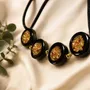 Bracelets - Bog Oak & Resin Bracelet – Round – four settings, gold-tone flecks - GLASS4CANDLES