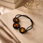 Bracelets - Bog Oak & Amber Bracelet – Round, 200x200x8 mm – three amber settings - GLASS4CANDLES