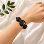 Bracelets - Bog Oak & Baltic Amber Bracelet – Round, 200x200x8 mm – green settings - GLASS4CANDLES