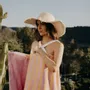 Serviettes de bain - Pareo de bain eponge bambou rayee melon / bonbon - POULE HOUSE