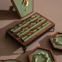 Jewelry - Walnut Veneer and Green Vegan Leather Jewelry Display Set - WHISPERING WOODS