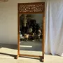 Mirrors - Very large teak standing mirror with carved openwork pediment, Indones - OFFICE OBJETS