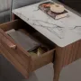 Night tables - Walnut and fiberglass bedside table with marble effect - ANGEL CERDÁ