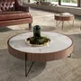 Coffee tables - Round coffee table in porcelain marble, walnut and black steel - ANGEL CERDÁ