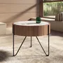 Tables basses - Table d'angle ronde en marbre porcelaine, noyer et acier noir - ANGEL CERDÁ