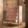 Commodes - Arabesque Bone Inlay Five-Drawer Tallboy - Coral - HOUSE OF JAIPUR
