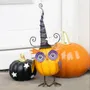 Ornaments - Orange Metal Owl Ornament with Witch Hat and Ghost - SOMETHING DIFFERENT WHOLESALE EUROPE BV