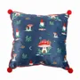 Cushions - 35cm Square Gnome Print Cushion with Pom Poms - SOMETHING DIFFERENT WHOLESALE EUROPE BV