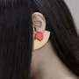 Bijoux - Boucles d'oreilles demi-rond laiton, pendant laque rouge - Tiges - L INDOCHINEUR X RIVÊT