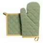Potholders - Set of Recycled Oven Mitt/Pot Holder Grace Matcha 15 X 32 - MAISON VIVARAISE - SDE VIVARAISE WINKLER