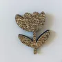 Brooches - Glitter felt pin's - Stemmed flower - Blue - LES PETITES HIRONDELLES