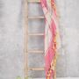Throw blankets - Pink Cotton Throw with Tassels and Yellow Pompoms    - IAN SNOW