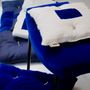 Fabric cushions - BLUE quilted cushion vintage linen & velvet - OXYMORE PARIS