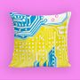 Coussins textile - Coussin POP bleu et jaune, Oscar - YAIAG! YOUR ART IS A GIFT!