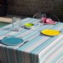 Linge de table textile - Nappe imperméable et anti-tache Rayure Turquoise - FLEUR DE SOLEIL