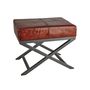 Tabourets - Criss Cross Real Leather & Metal Bench - 17 Inch - INDUSTVILLE