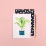 Stationery - Monstera in a patterned red plant pot greeting card - BLANK INSIDE