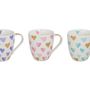Tea and coffee accessories - Jumbo Mug heart design, porcelain, 3 colours assorted with real gold ornaments, 11 cm, 400 ml - WURM G. GMBH + CO. KG