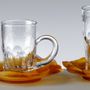 Crystal ware - SET 6 TEA CUPS + MOLTEN GLASS SAUCERS FLORALE | AMBER - CRISTAL DE PARIS