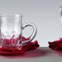 Crystal ware - SET 6 TEA CUPS + MOLTEN GLASS SAUCERS FLORALE | RED - CRISTAL DE PARIS