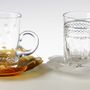 Crystal ware - SET 6 TEA CUPS + MOLTEN GLASS SAUCERS FLORALE | CLEAR FROSTED - CRISTAL DE PARIS