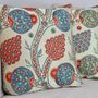 Cadeaux - Pomegranate Blue Floral Design Silk Suzani Cushion - HERITAGE GENEVE