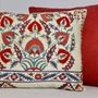 Cushions - Winter Aconite Flower Design Silk Suzani Cushion - HERITAGE GENEVE