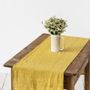 Kitchen linens - Ruffled linen table runner in Moss Yellow - MAGICLINEN