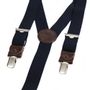 Apparel - Skinny clip-on braces with leather details – Navy - BERTELLES