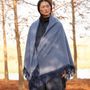 Scarves - Cashmere shawl with leather fringe - square - SANDRIVER MONGOLIAN CASHMERE