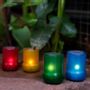 Decorative objects - Coloured Frosted Tealight Holders with Tealights (set of 4) Upcycled from Soda Bottels - IWAS PRODUCTS
