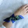 Scarves - BLUE PALM KNOTTED FETISH PRINTED SILK TWILL BRACELET - MAISON FÉTICHE