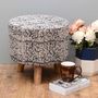 Footrests - Hand crafted embroidery fabric upholstered wooden pole leg stool - NATURAL FIBRES