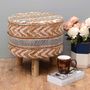 Footrests - Hand crafted embroidery fabric upholstered wooden pole leg stool - NATURAL FIBRES