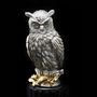Sculptures, statuettes and miniatures - Eagle Owl Silver Sculpture with Obsidian - ORMAS GROUP