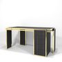 Desks - James Desk in High Gloss Ebony Wood and Brass Details - DUISTT