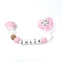 Childcare  accessories - Customizable Silicone Pacifier Clip - Wood and Pink - IRRÉVERSIBLE