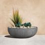 Pottery - SAND FIBER - Low Round Vertical Scratched Planter - NEXX DECOR LTD