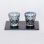 Glass - Kiriko Low Glass with Indigo cedar plate Set - AOLA