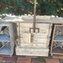 Outdoor decorative accessories - bar, wheeled servery, old Greek wooden machine, tobacco leaf press, since 1910, with extensions - SILO ART FACTORY