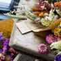 Gifts - Multicoloured dried flowers in a box with the letres for E-commerce - PLANTOPHILE