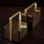 Caskets and boxes - Small Square Picnic Basket, brown and gold - MYGLASSSTUDIO