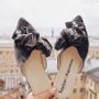 Shoes - Silk velvet Mules with a bow - RXBSHOES