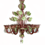 Hanging lights - Amethyst Murano Chandelier, green and gold leaf 24kt decors - GALLIANO FERRO