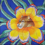 Foulards et écharpes - Écharpe en soie 90x90 finie à la main avec tigre et fleur jaune - L'OFFICIEL SRL