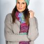 Scarves - Brown winter scarf with multicoloured pompons - MIA ZIA